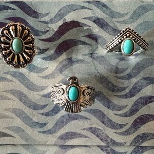 Silver and Turquoise Ring Set , 3 rings sz 7